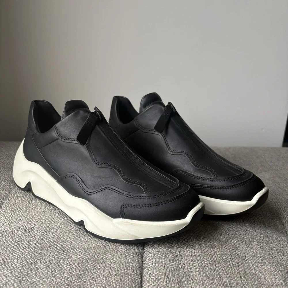 ECCO Women's Shoes Chunky Zip Up Black Leather Walking Casual CitySz 9-9,5 EU 40
